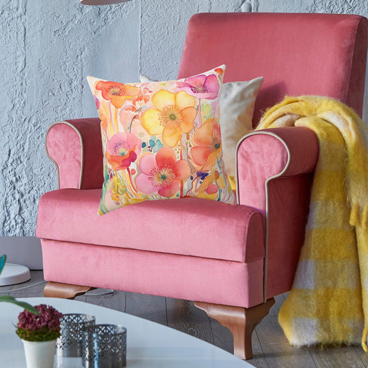 Original Watercolor Wildflower Pillow, Bright Color Floral Accent - FlooredByArt