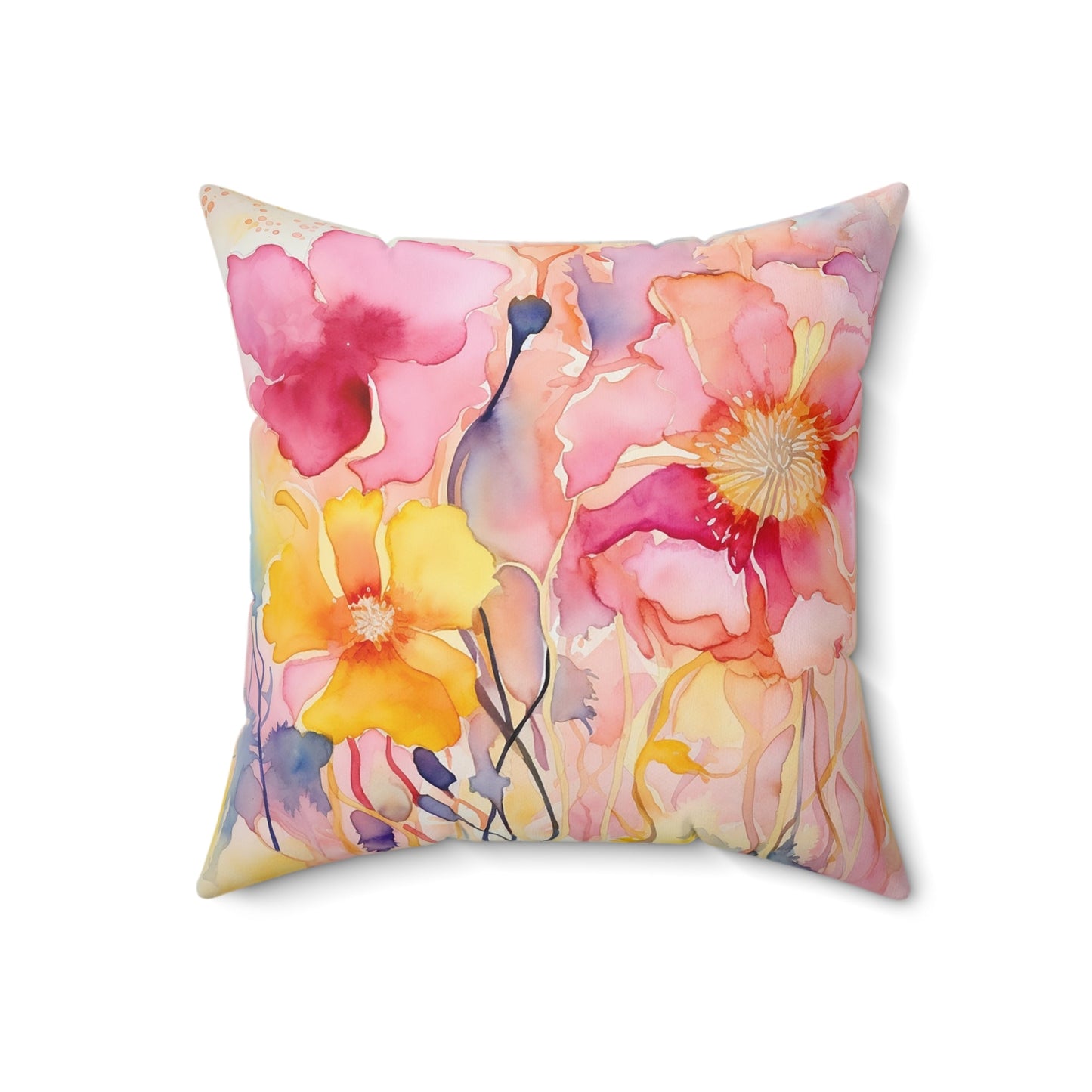 Original Wildflower Pillow #3, Watercolor, Bright Colors Pillows Set, Floral - FlooredByArt