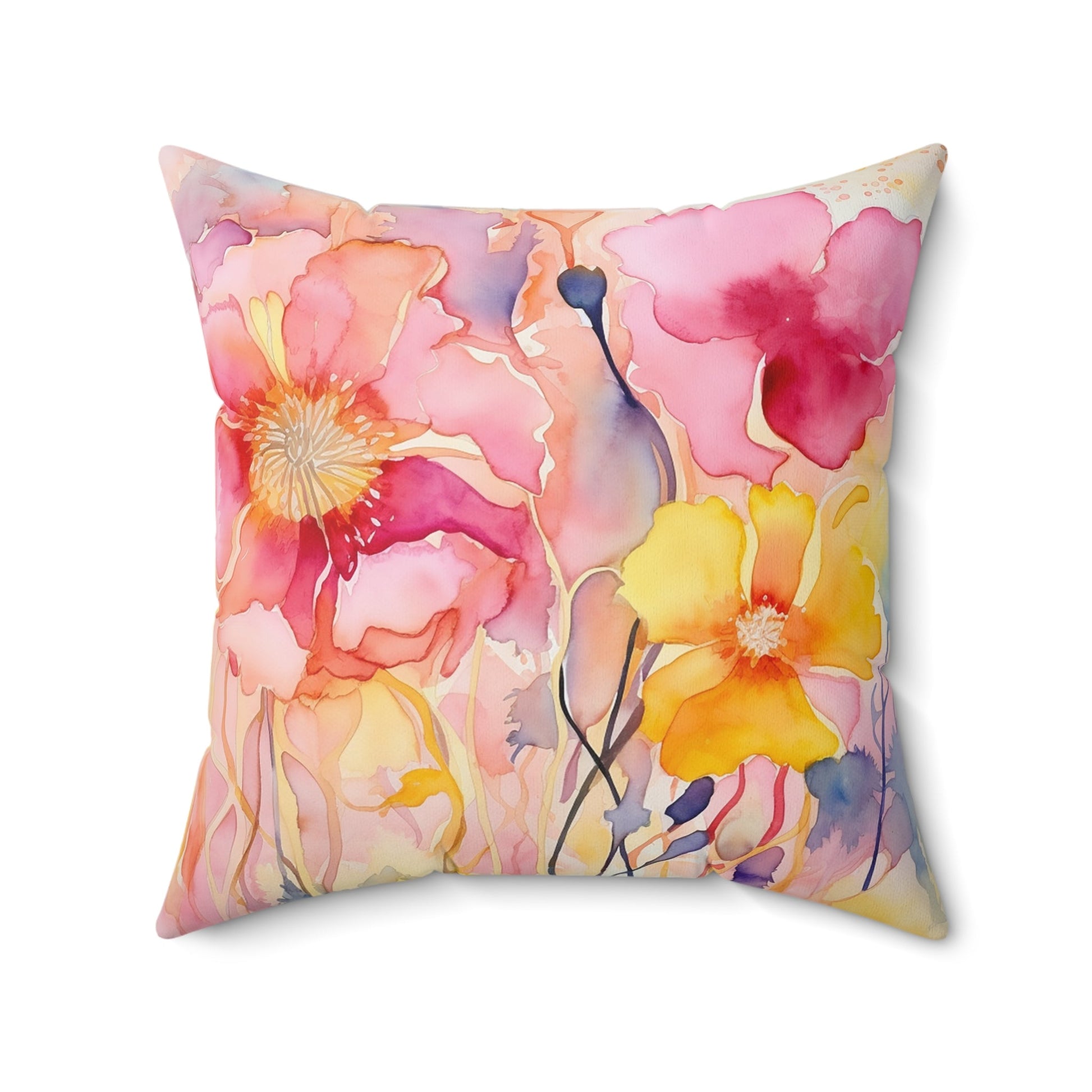 Original Wildflower Pillow #3, Watercolor, Bright Colors Pillows Set, Floral - FlooredByArt