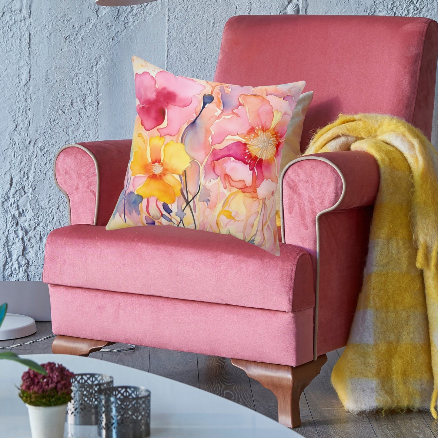 Original Wildflower Pillow #3, Watercolor, Bright Colors Pillows Set, Floral - FlooredByArt