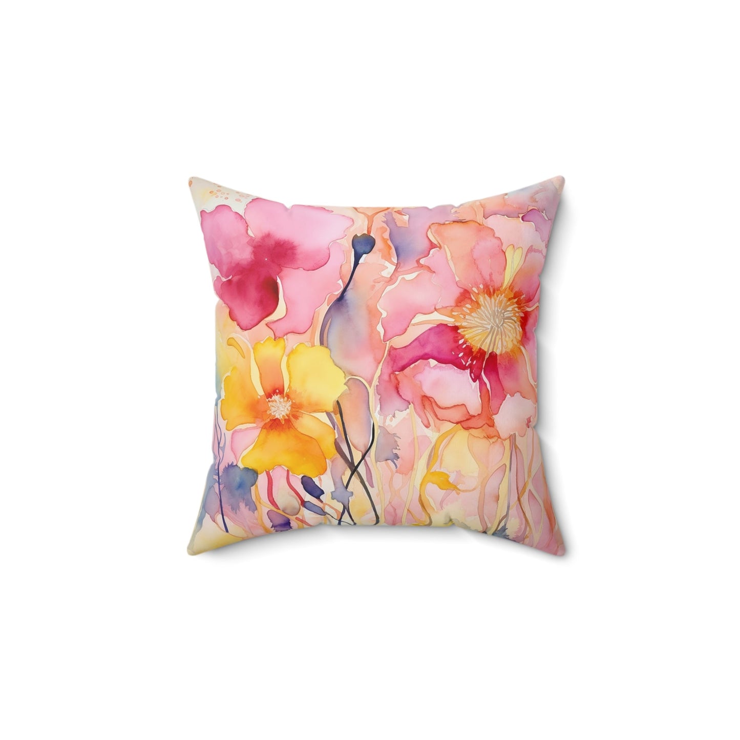 Original Wildflower Pillow #3, Watercolor, Bright Colors Pillows Set, Floral - FlooredByArt