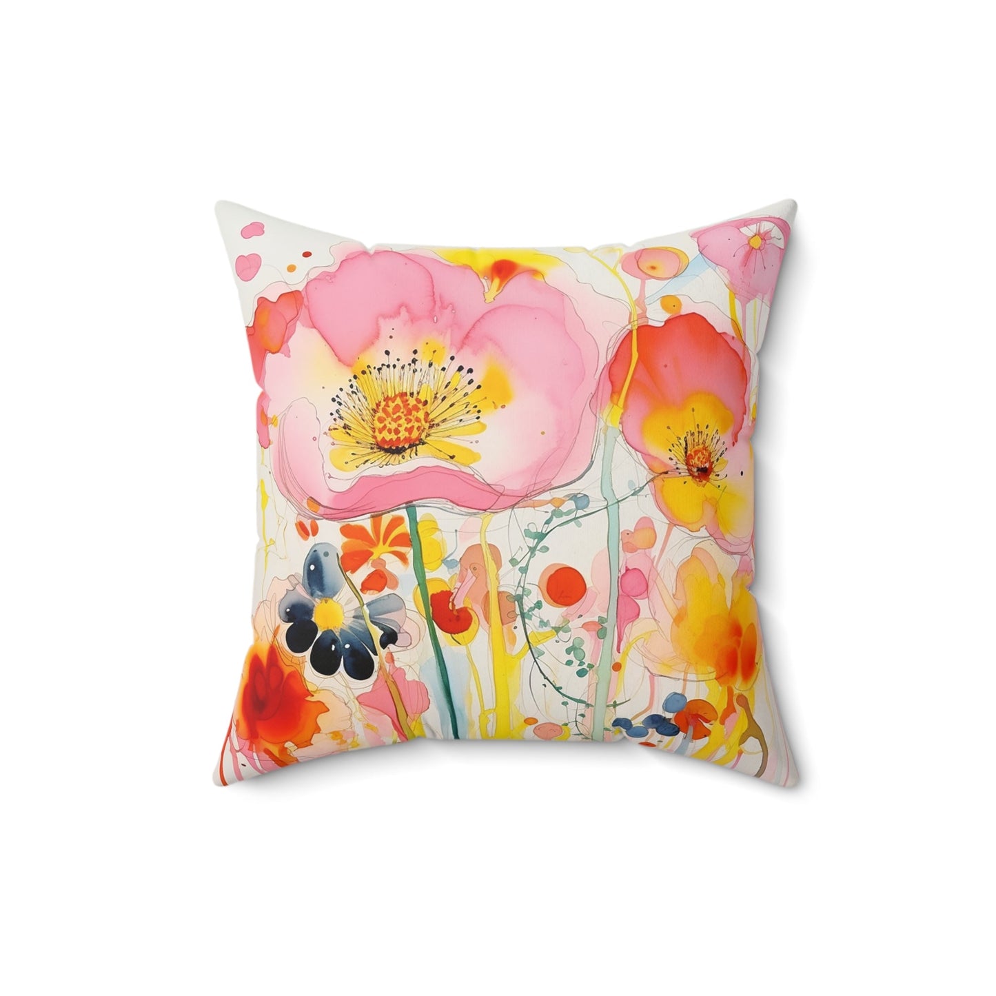 Original Wildflower Pillow #4, Watercolor, Bright Colors Pillow Set, Floral - FlooredByArt