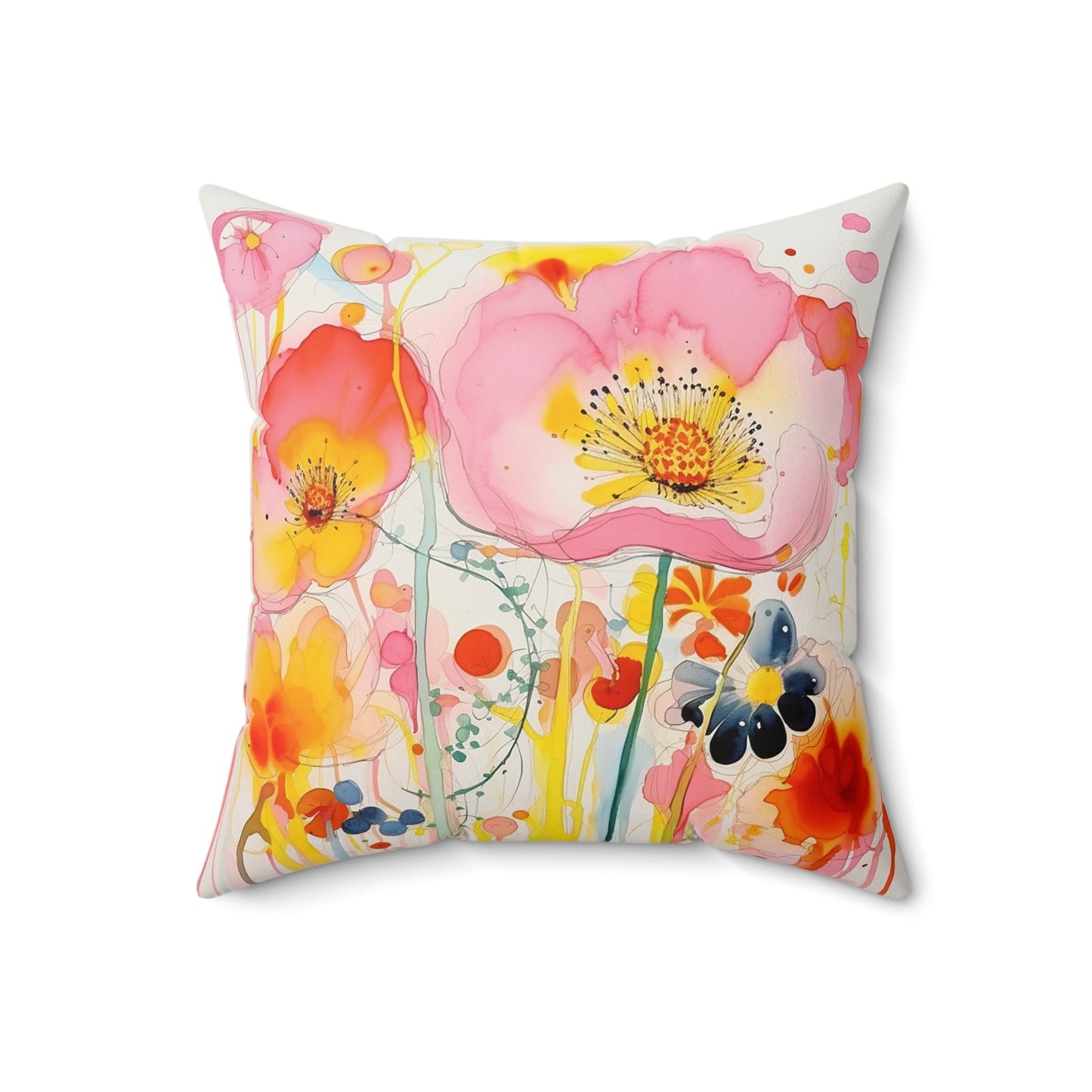 Original Wildflower Pillow #4, Watercolor, Bright Colors Pillow Set, Floral - FlooredByArt