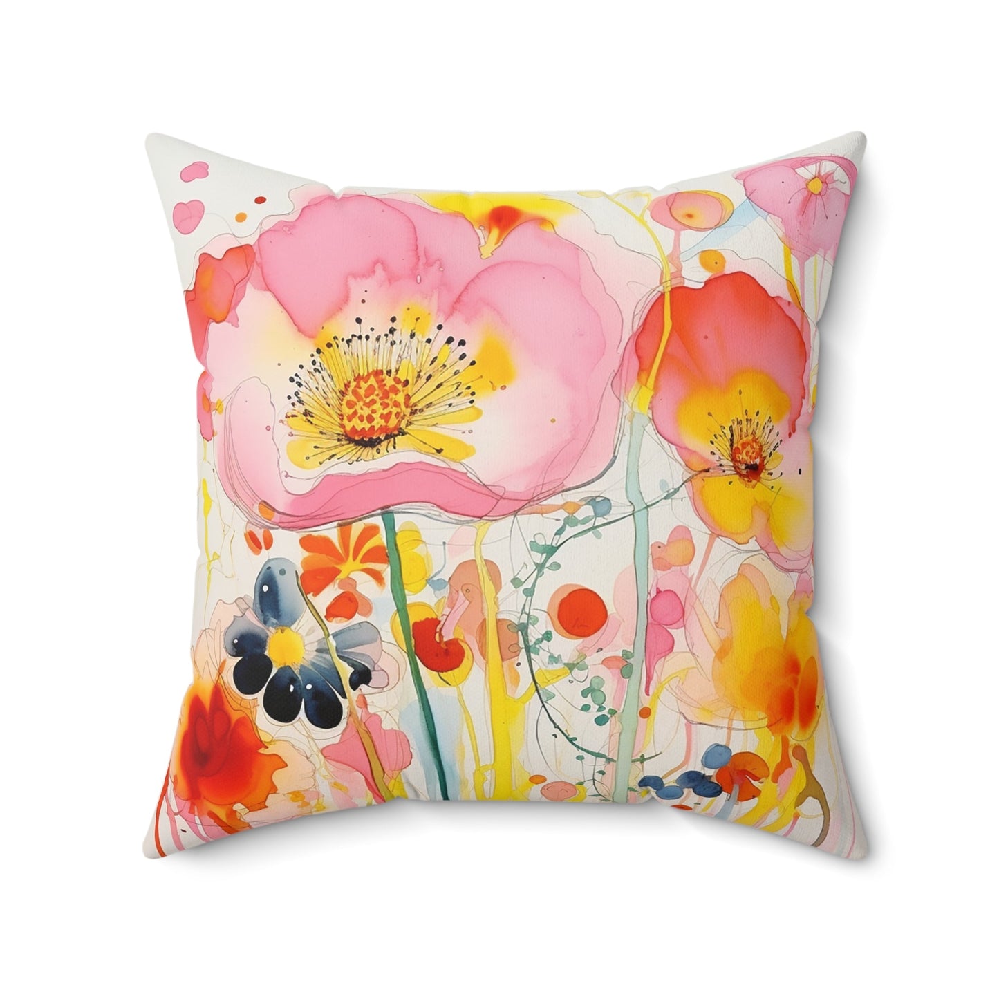 Original Wildflower Pillow #4, Watercolor, Bright Colors Pillow Set, Floral - FlooredByArt