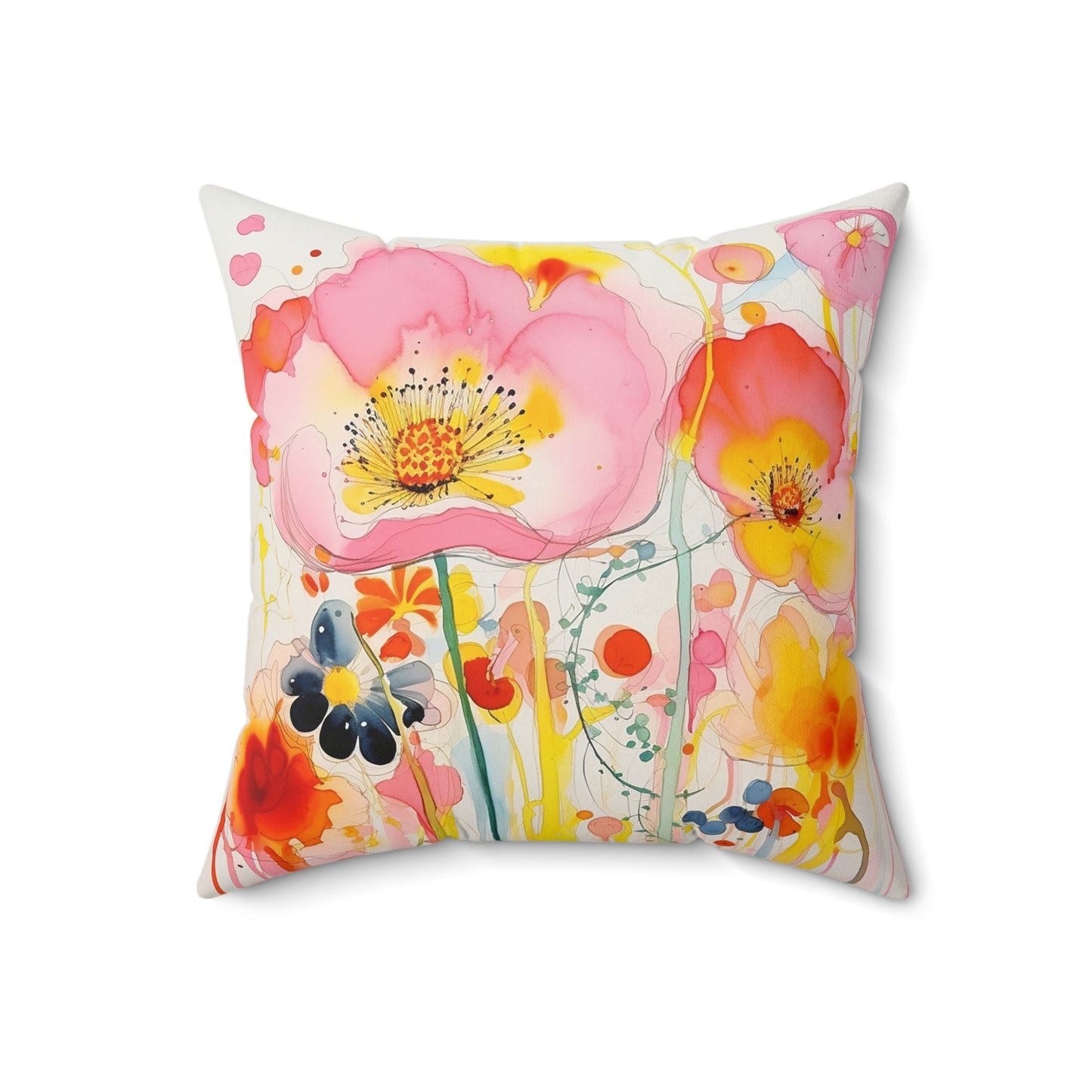 Original Wildflower Pillow #4, Watercolor, Bright Colors Pillow Set, Floral - FlooredByArt
