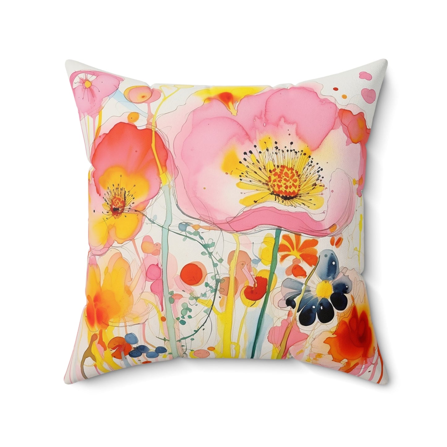 Original Wildflower Pillow #4, Watercolor, Bright Colors Pillow Set, Floral - FlooredByArt