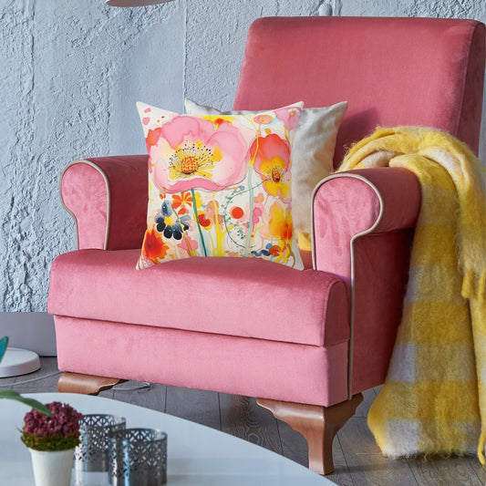 Original Wildflower Pillow #4, Watercolor, Bright Colors Pillow Set, Floral - FlooredByArt