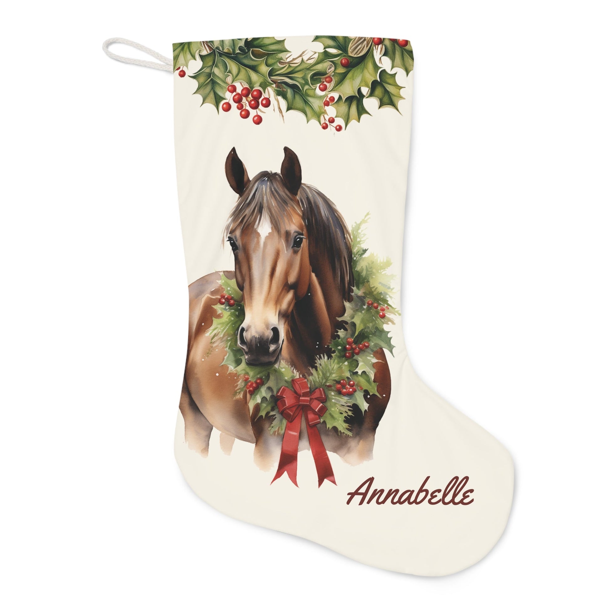 Personalized Christmas Brown Horse #2 Christmas Stocking, Extra Large Holiday Family Stocking - FlooredByArt
