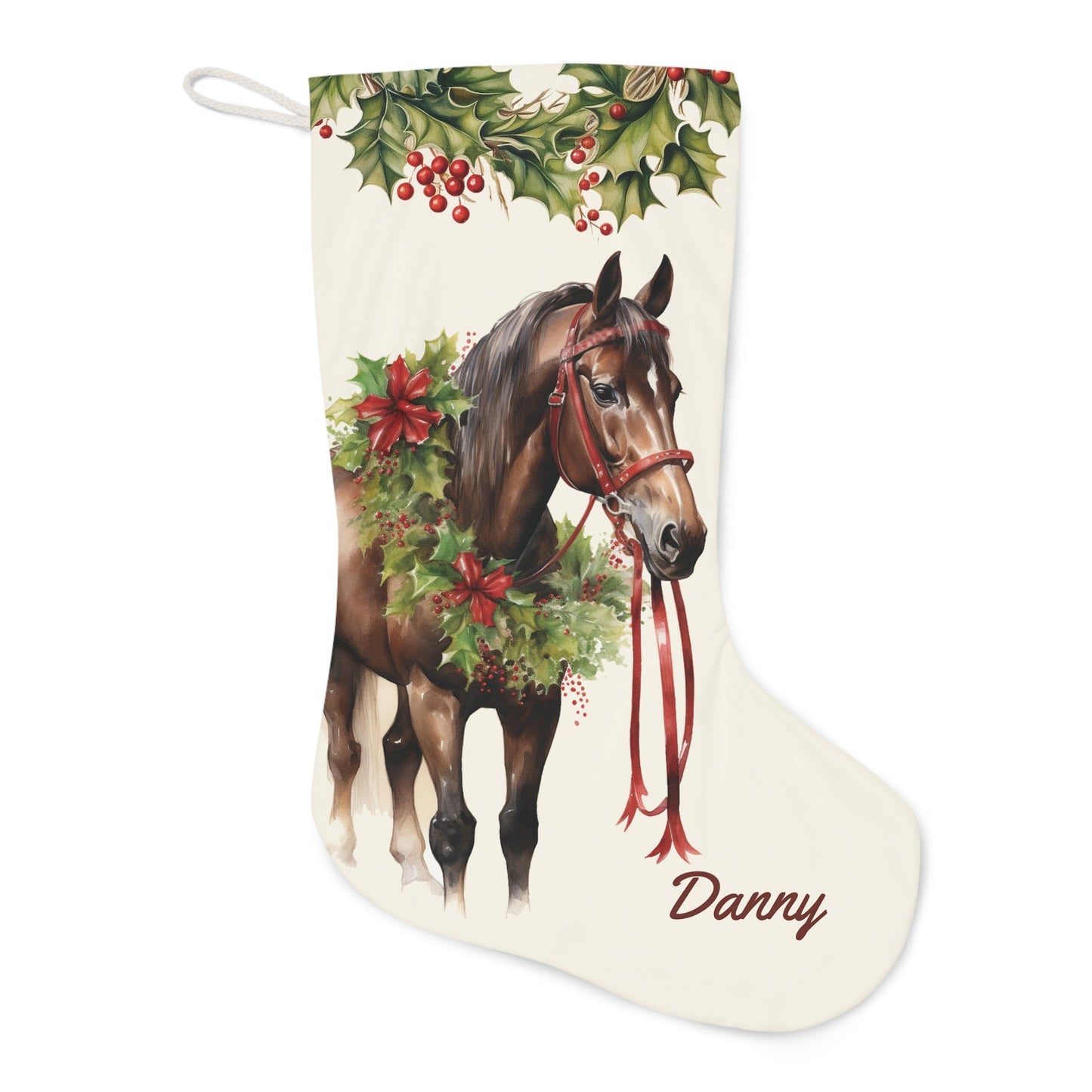 Personalized Christmas Brown Horse Christmas Stocking, XL Holiday Stocking - FlooredByArt