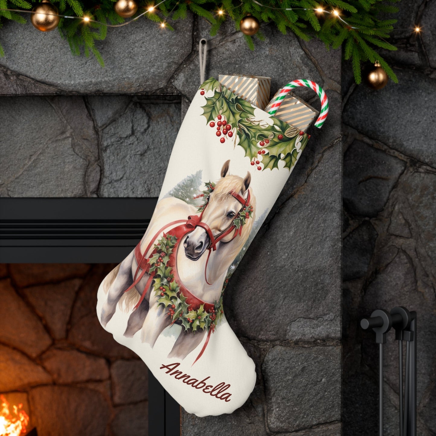 Personalized Christmas Draft Horse Christmas Stocking, Extra Large Holiday Stocking - FlooredByArt