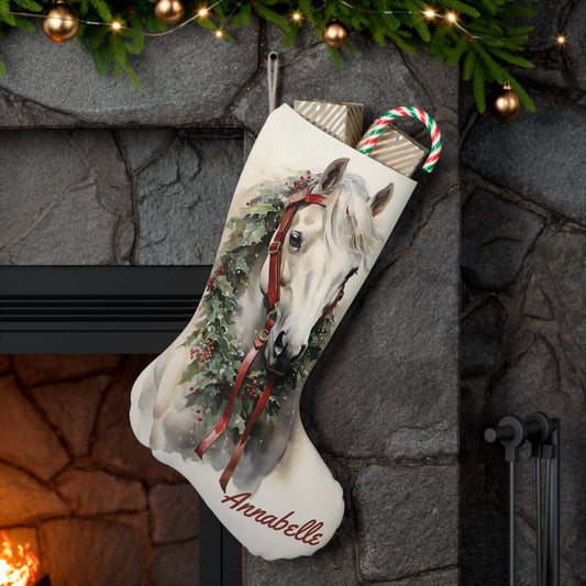 Personalized Christmas Horse Christmas Stocking, Extra Large Holiday Stocking - FlooredByArt
