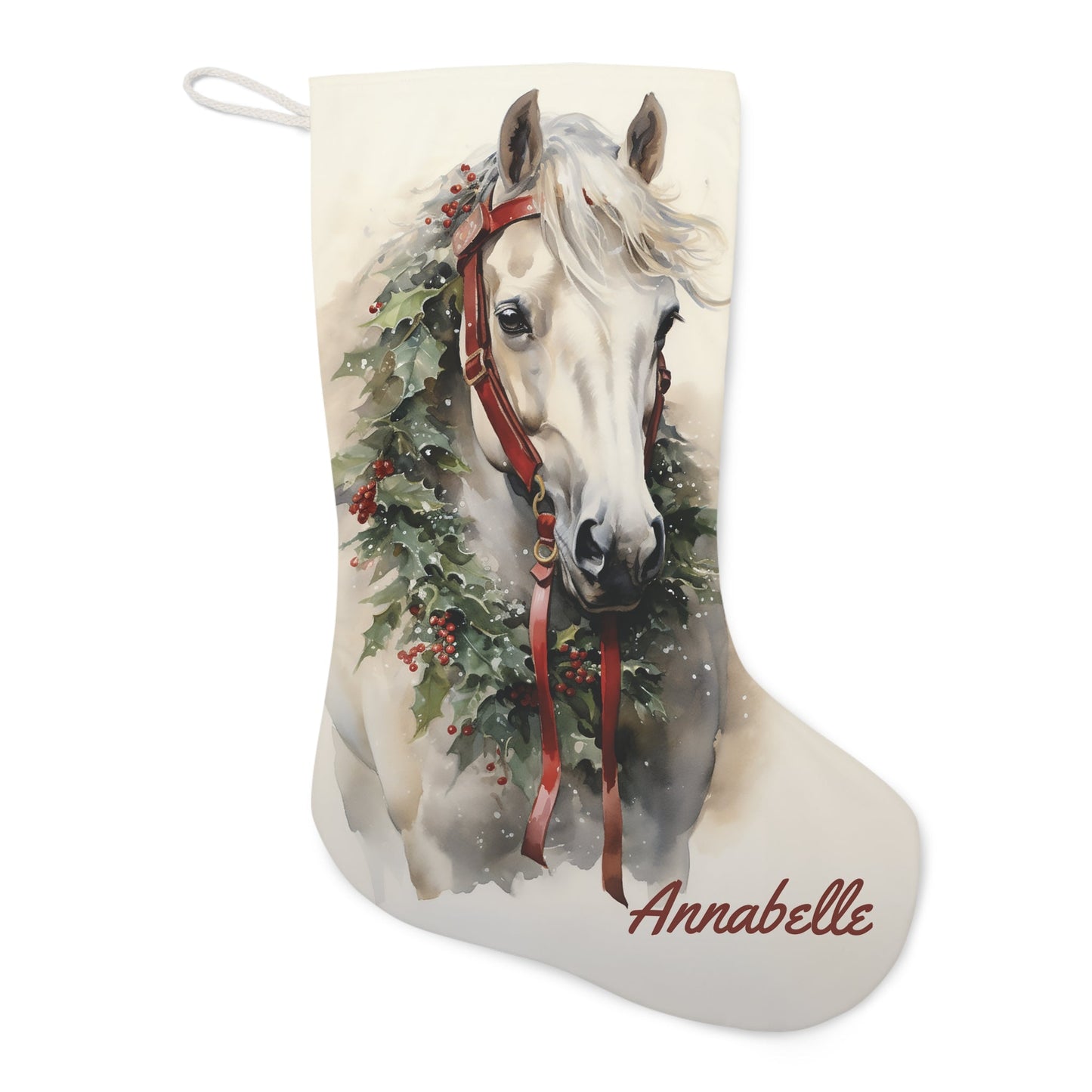 Personalized Christmas Horse Christmas Stocking, Extra Large Holiday Stocking - FlooredByArt
