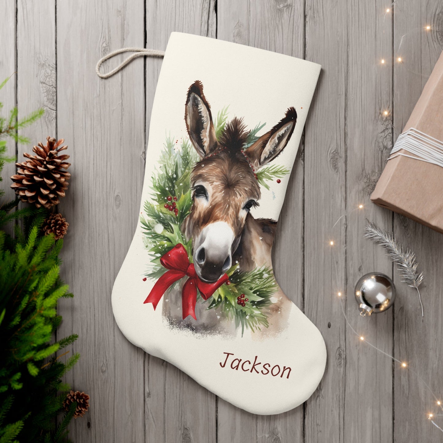 Personalized Christmas Mules Christmas Stocking #3, Extra Large Holiday Stocking, Early Family Christmas Gift Decor, Unique Gift Idea - FlooredByArt