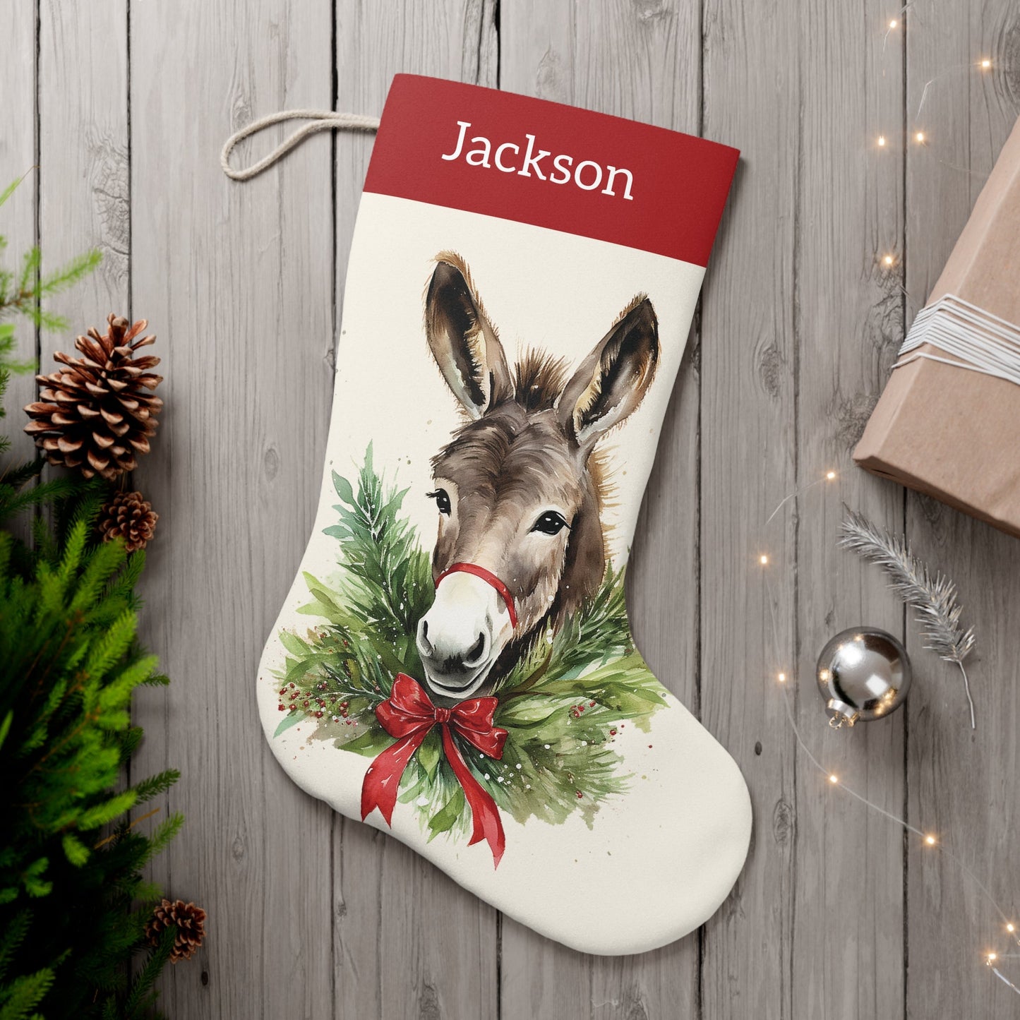 Personalized Christmas Mules Donkey Christmas Stocking #2, Extra Large Holiday Stocking - FlooredByArt
