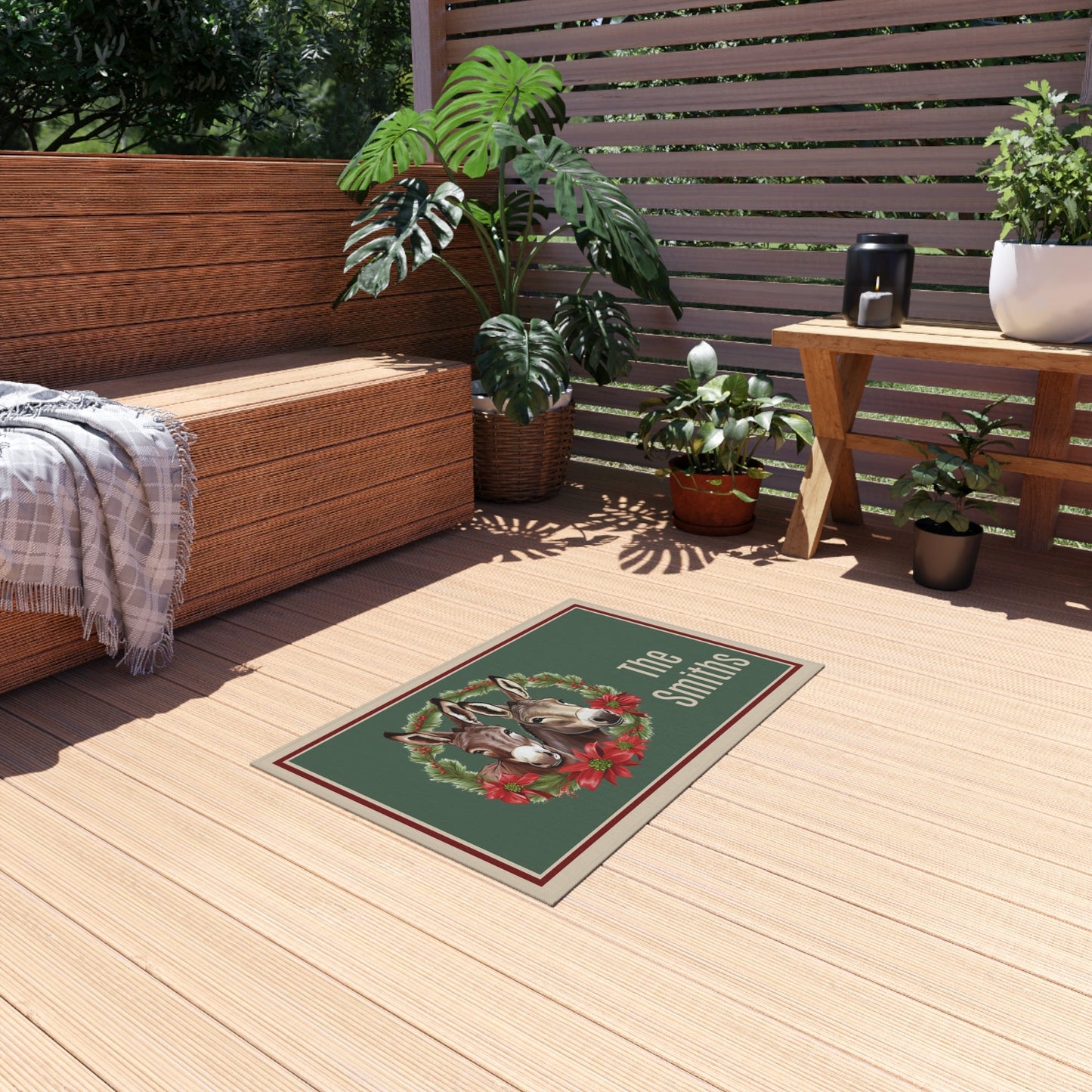 Personalized Christmas Outdoor Rug, Personalized Door Mat, Holiday Gift - FlooredByArt