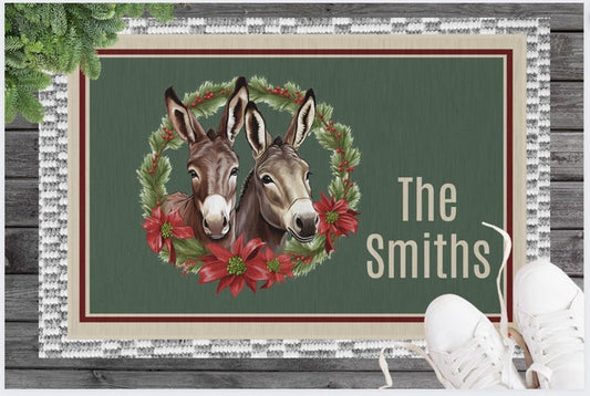 Personalized Christmas Outdoor Rug, Personalized Door Mat, Holiday Gift - FlooredByArt
