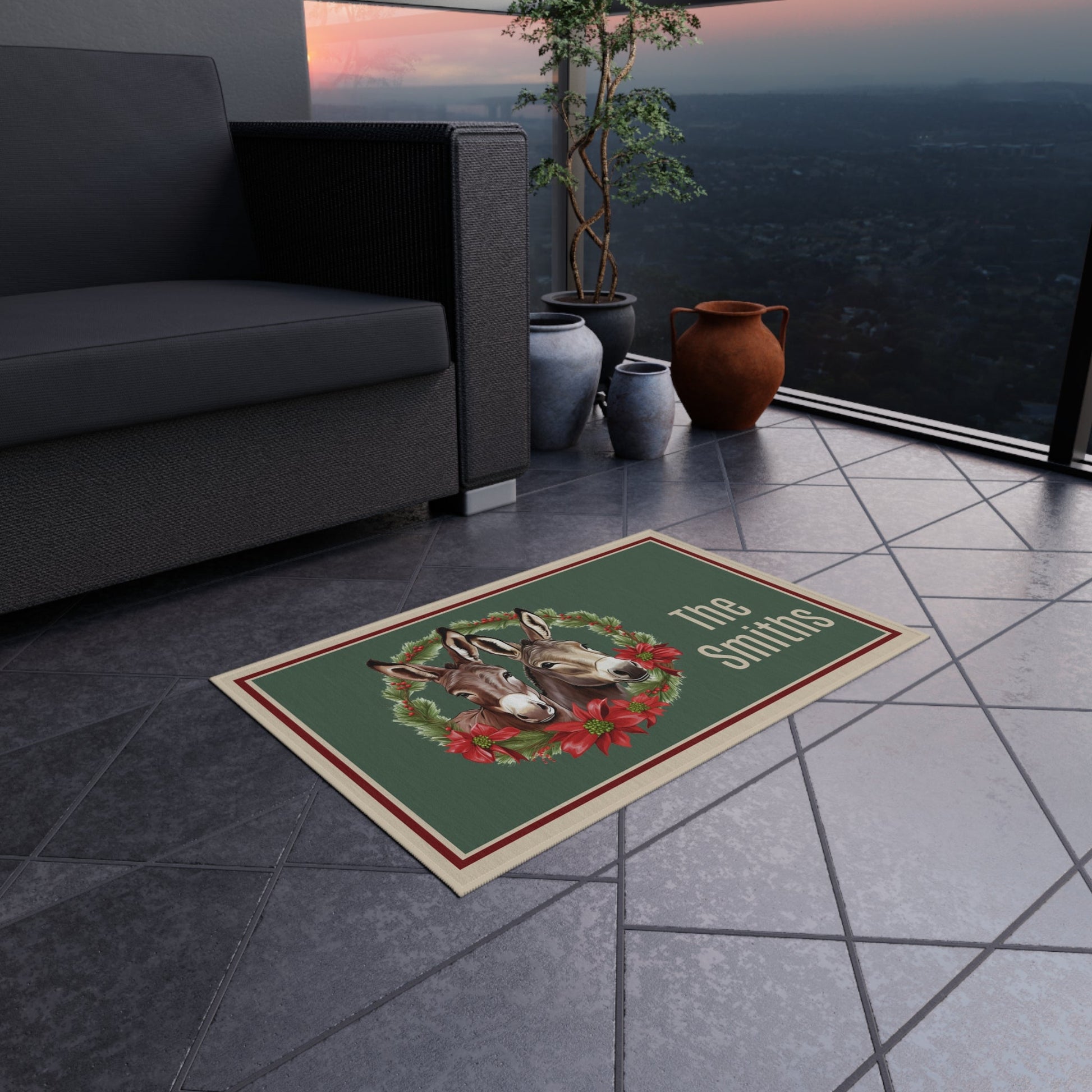 Personalized Christmas Outdoor Rug, Personalized Door Mat, Holiday Gift - FlooredByArt