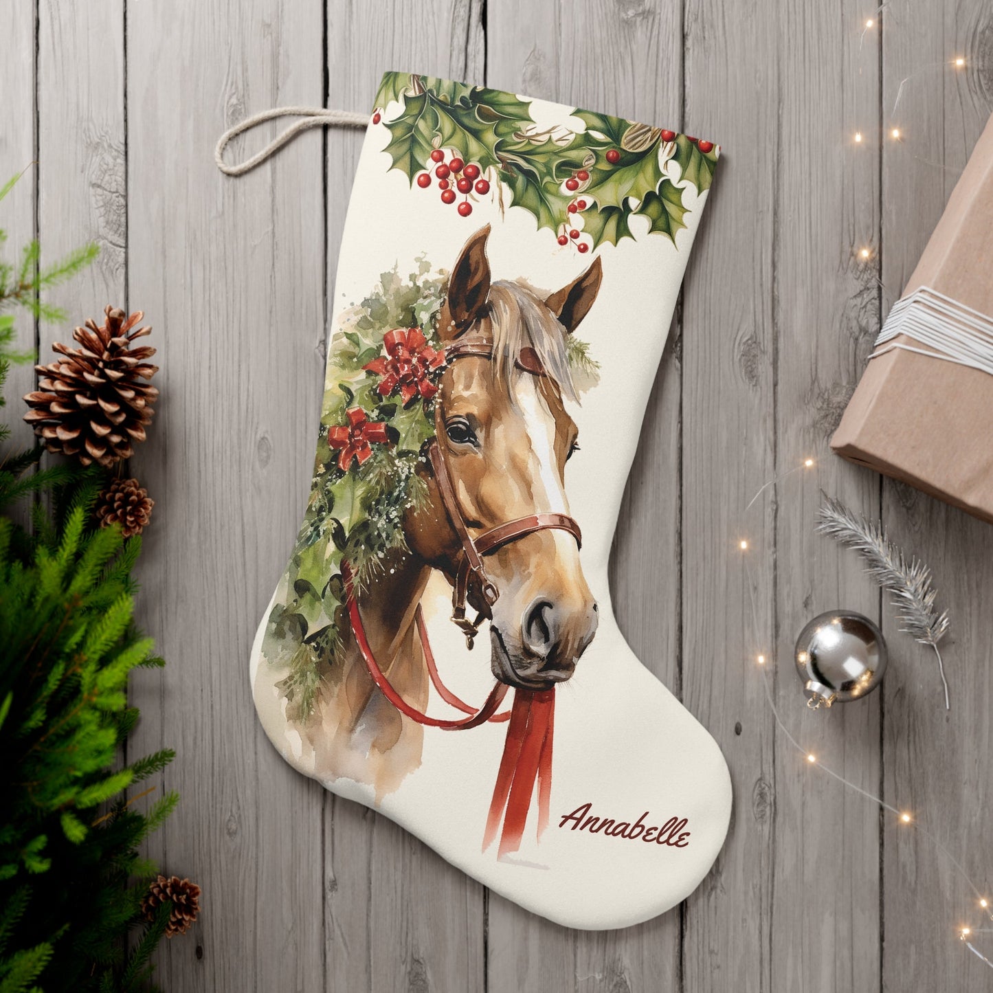 Personalized Christmas Shetland Pony Christmas Stocking, Extra Large Holiday Stocking, - FlooredByArt