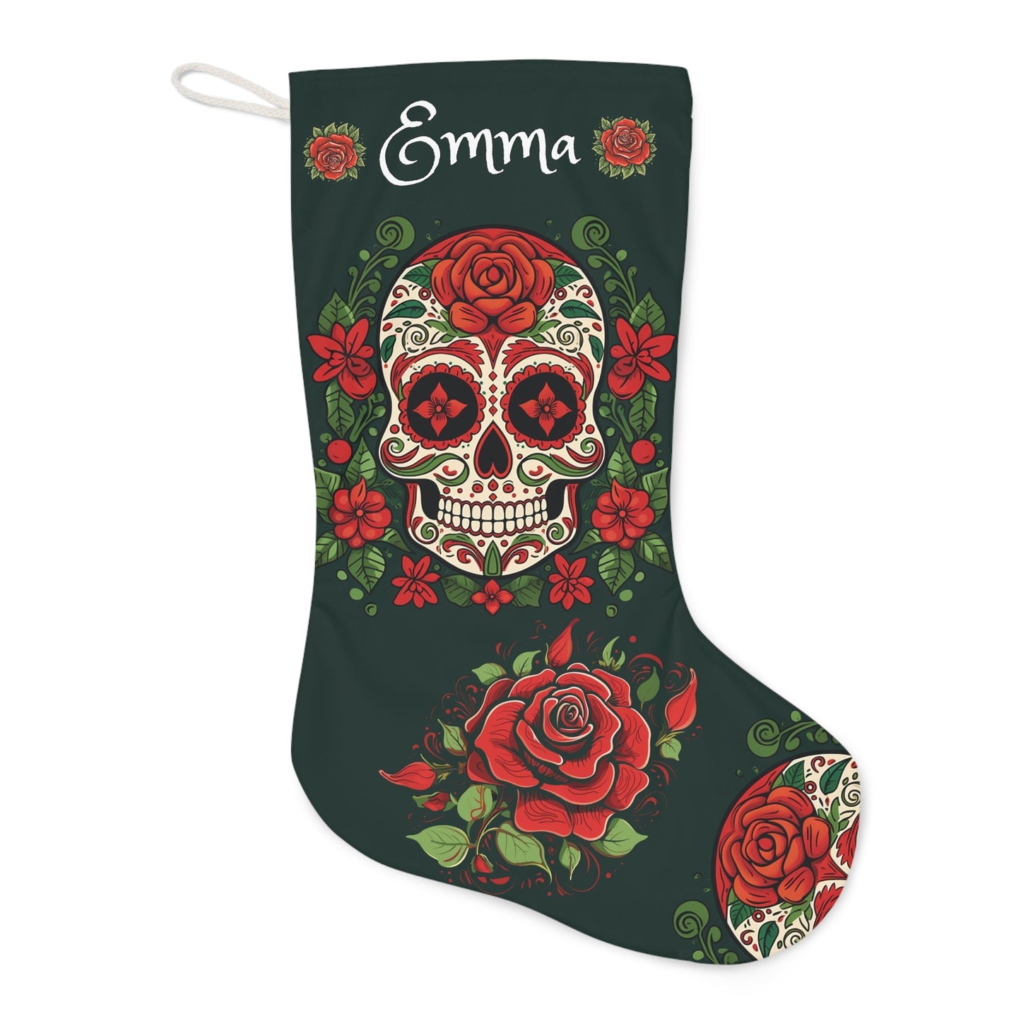 Personalized Christmas Sugar Skull Stocking: Extra Large Day of the Dead Stocking - FlooredByArt