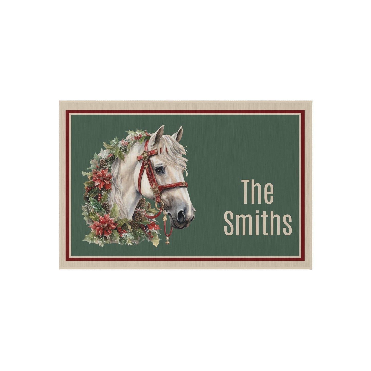 Personalized Christmas White Horse Head Outdoor Holiday Rug - FlooredByArt