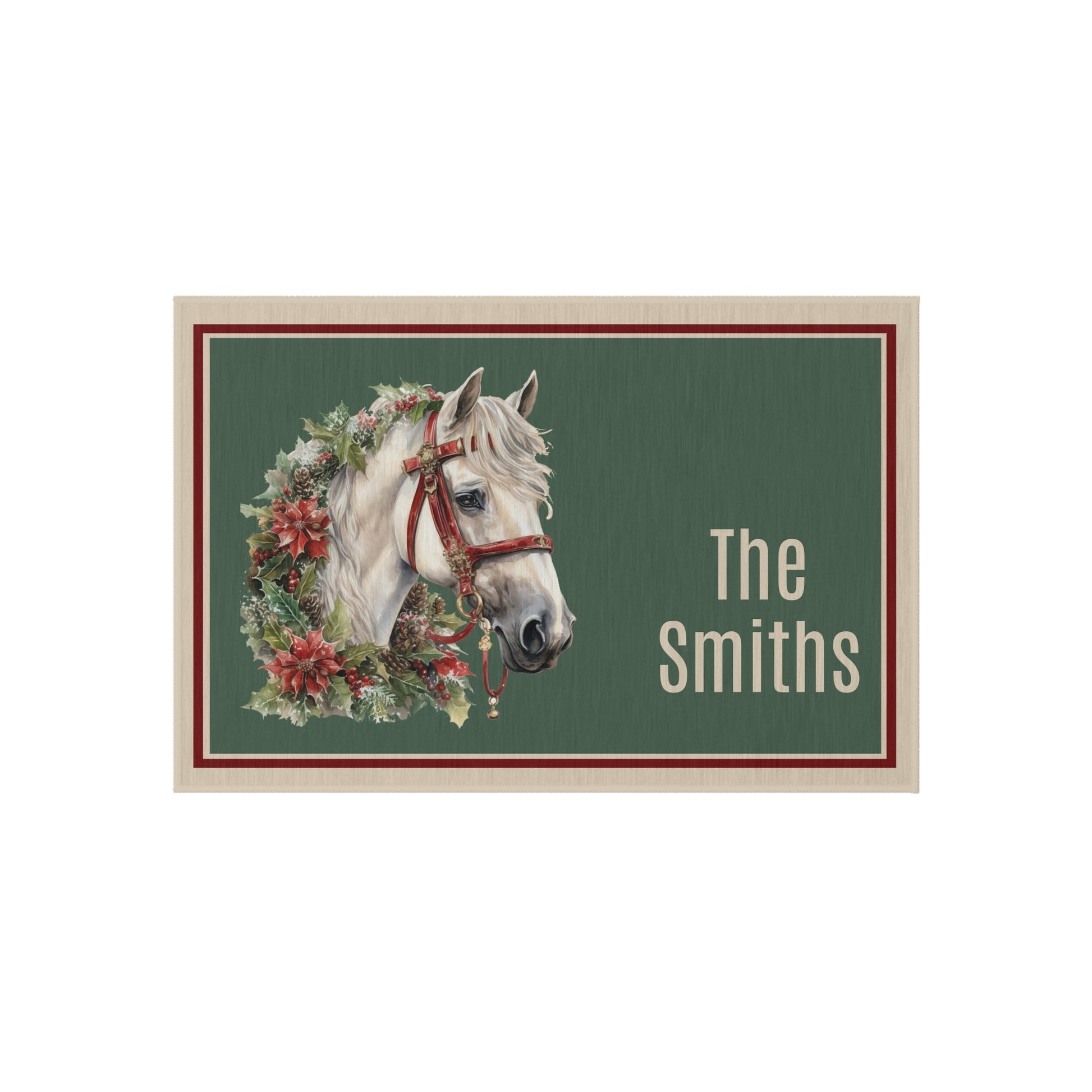 Personalized Christmas White Horse Head Outdoor Holiday Rug - FlooredByArt
