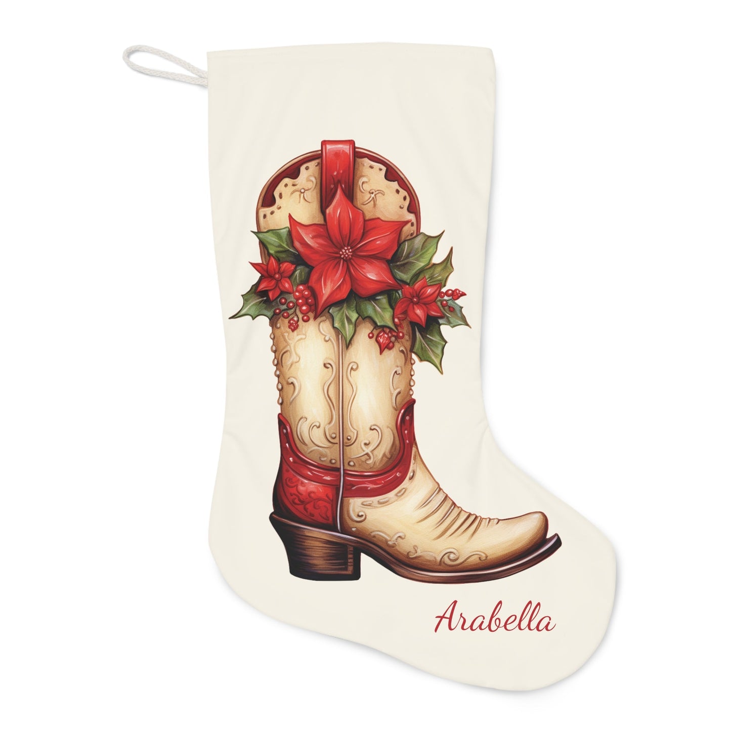 Personalized Cowgirl Boots Christmas Stocking, Country Western, Name on Extra Large Stocking - FlooredByArt