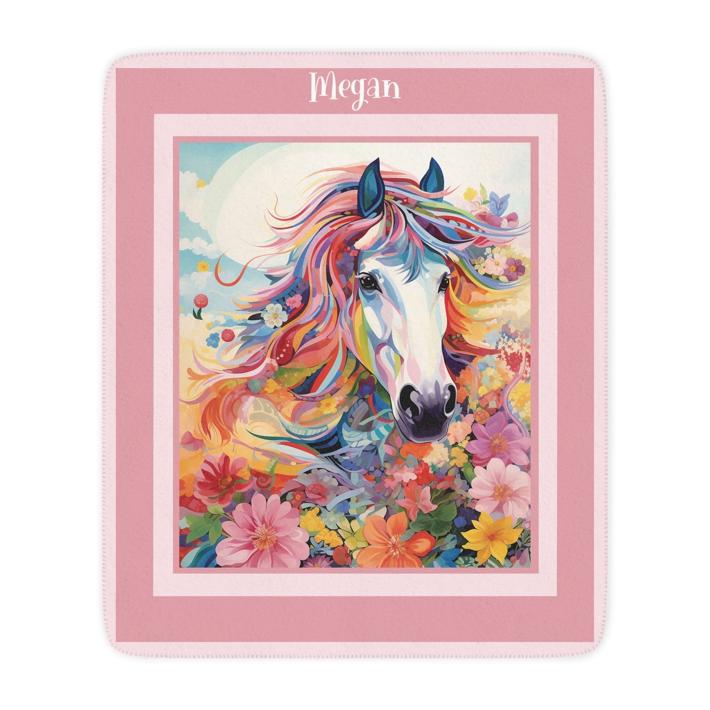 Personalized Dream Horse in Garden Sherpa Blanket - 50" x 60" - FlooredByArt