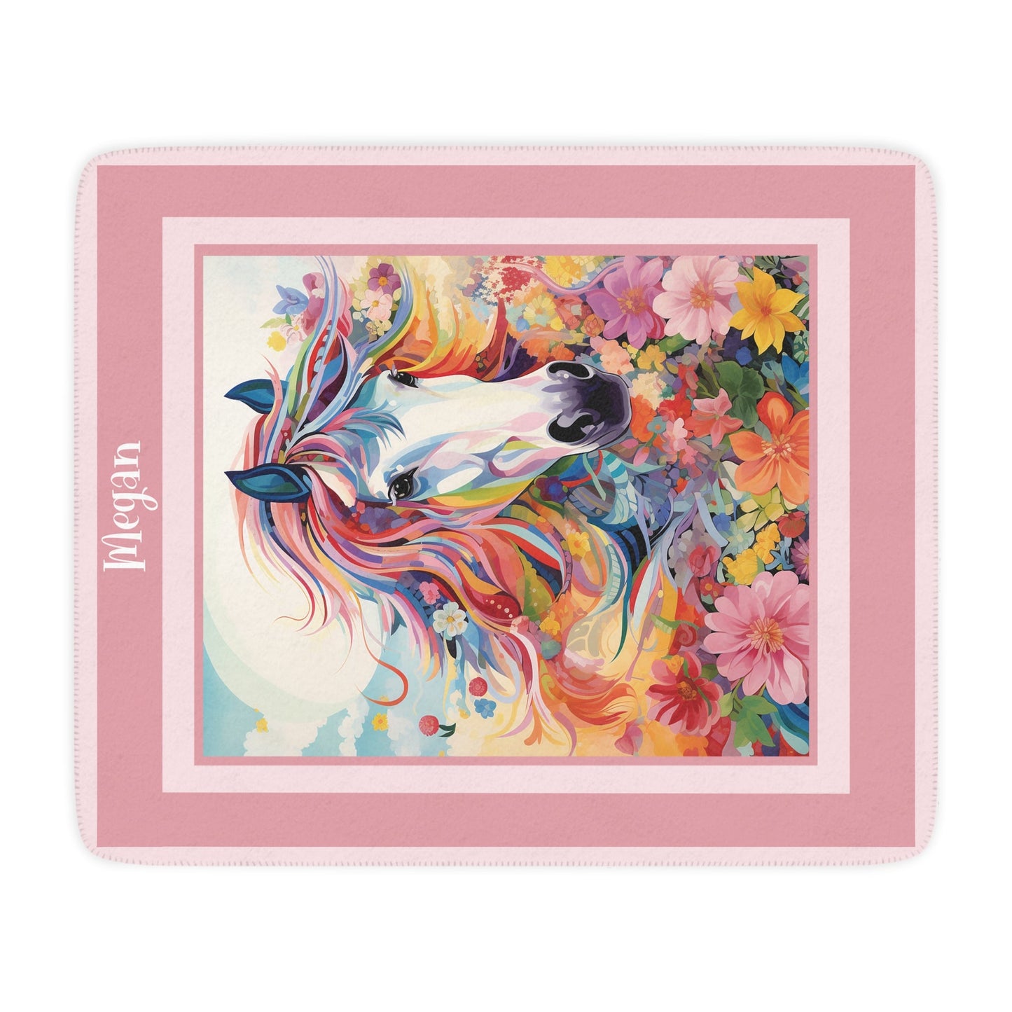 Personalized Dream Horse in Garden Sherpa Blanket - 50" x 60" - FlooredByArt