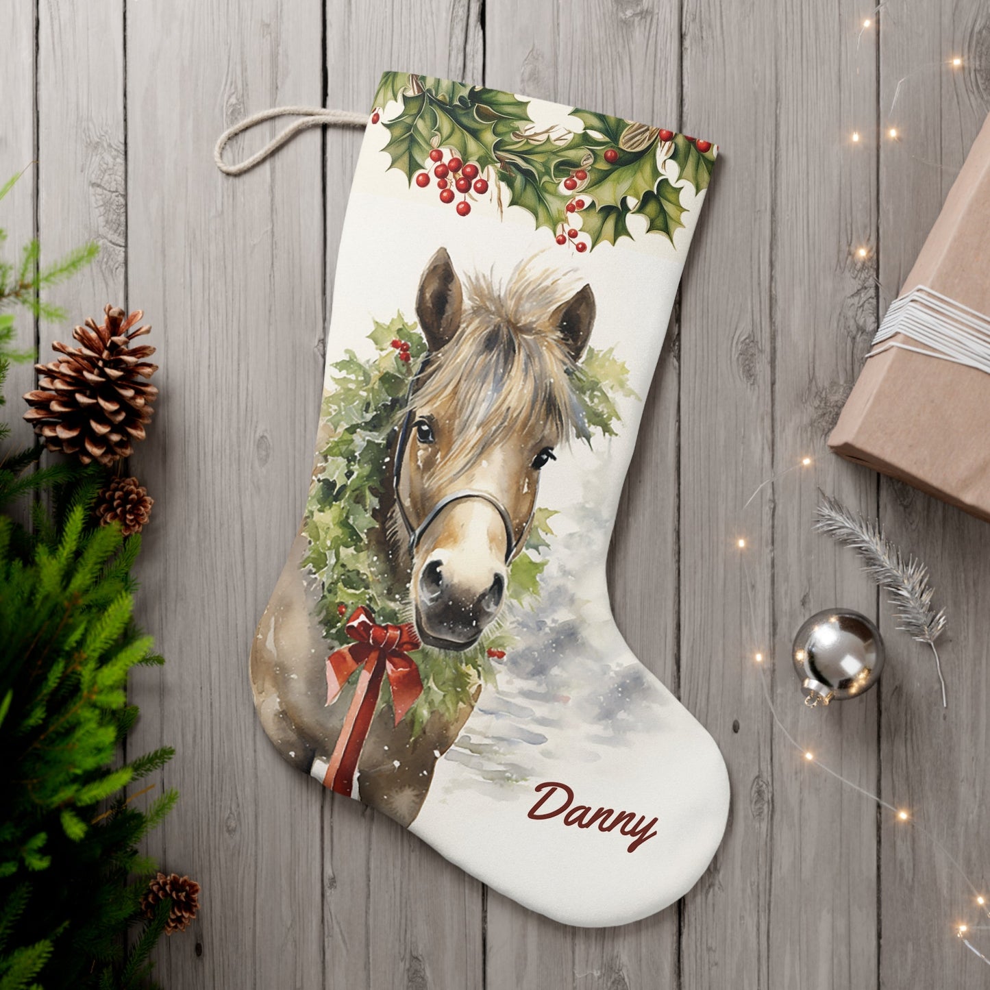 Personalized Fluffy Shetland Pony Christmas Stocking, Extra Large Holiday Stocking - FlooredByArt