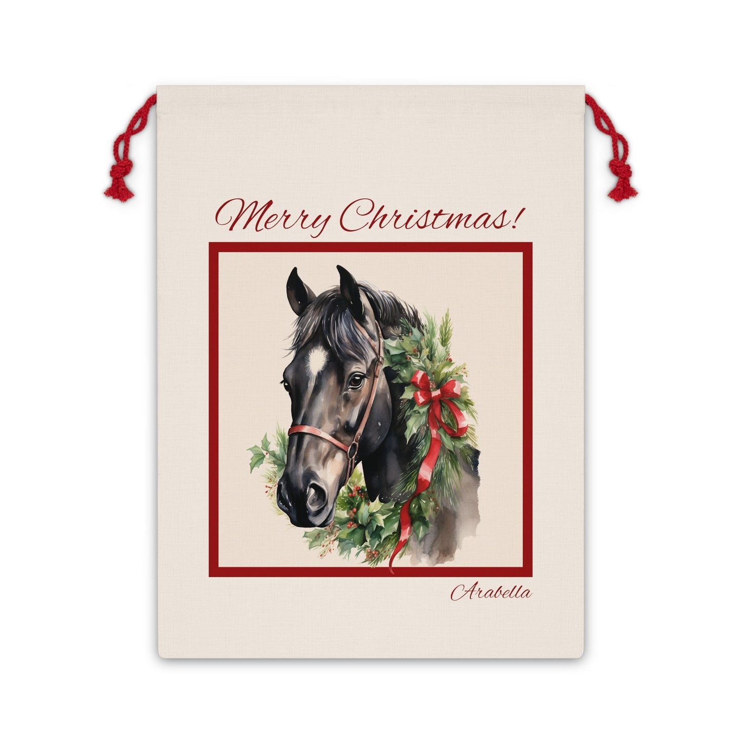 Personalized Horse Gift Bag, Christmas Gift Bag, Horse Head Linen Bag - FlooredByArt