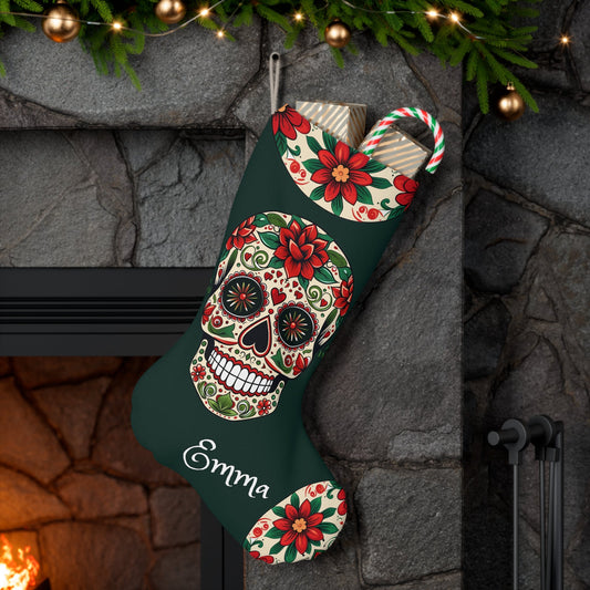 Personalized Sugar Skull Christmas Stocking: Extra Large Day of the Dead Stocking - FlooredByArt