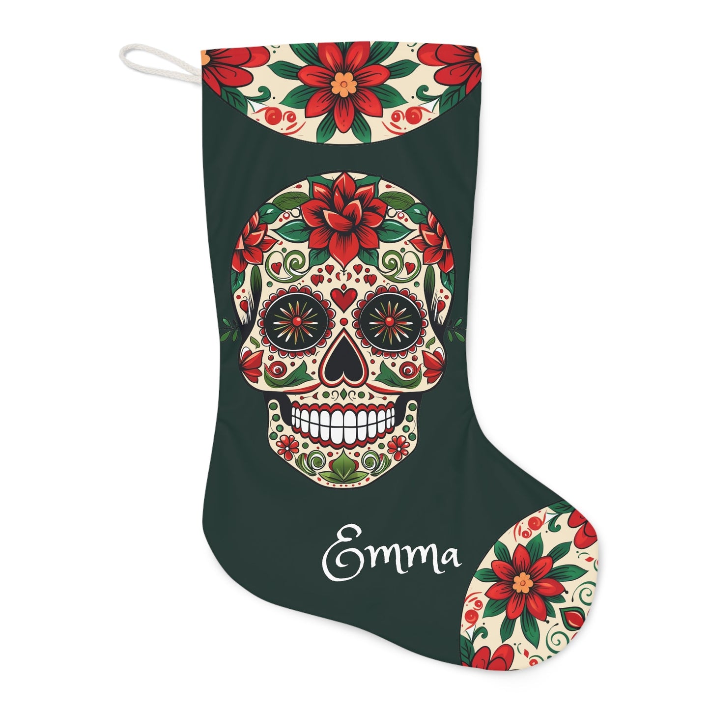 Personalized Sugar Skull Christmas Stocking: Extra Large Day of the Dead Stocking - FlooredByArt