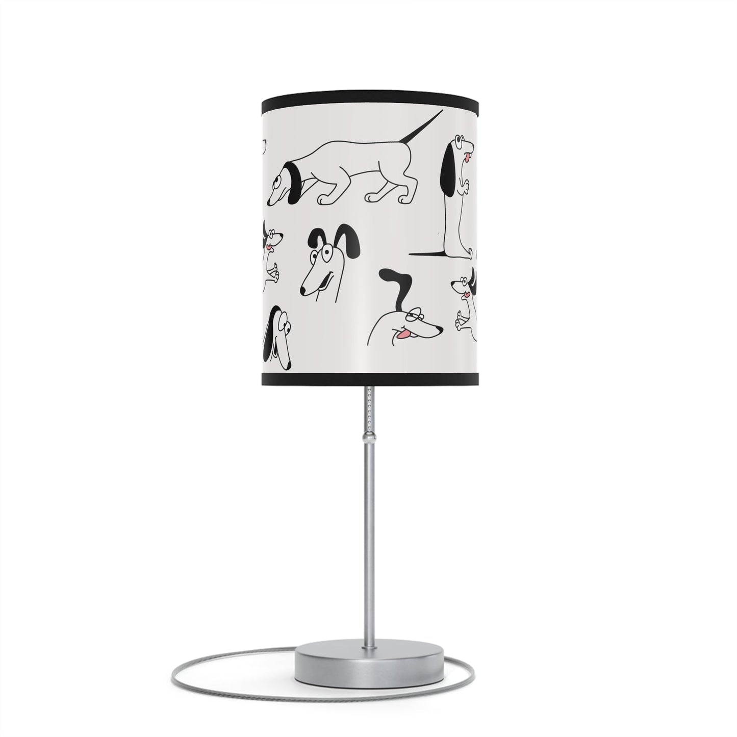 Playful Dog Lamp, Black and White Line Drawings of Dogs Accent Desk Lamp, Lamp Art - FlooredByArt