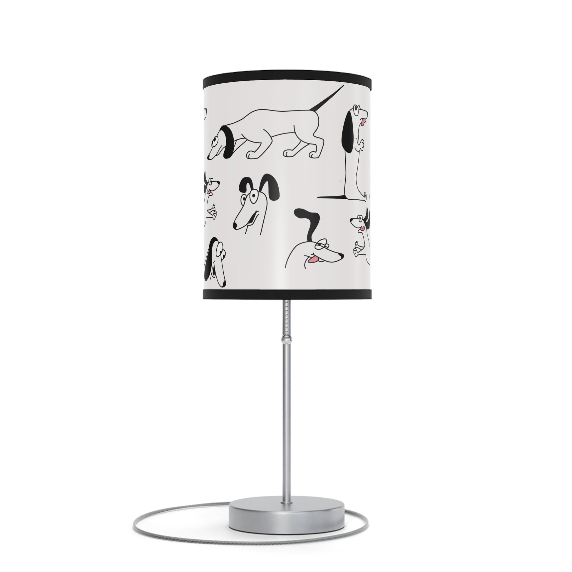 Playful Dog Lamp, Black and White Line Drawings of Dogs Accent Desk Lamp, Lamp Art - FlooredByArt