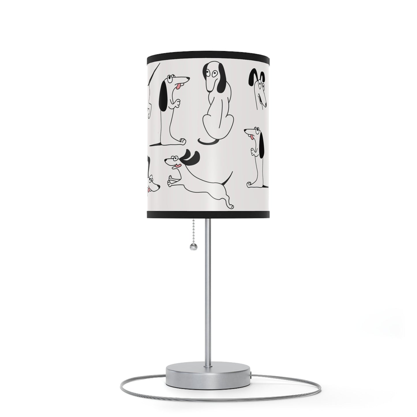 Playful Dog Lamp, Black and White Line Drawings of Dogs Accent Desk Lamp, Lamp Art - FlooredByArt