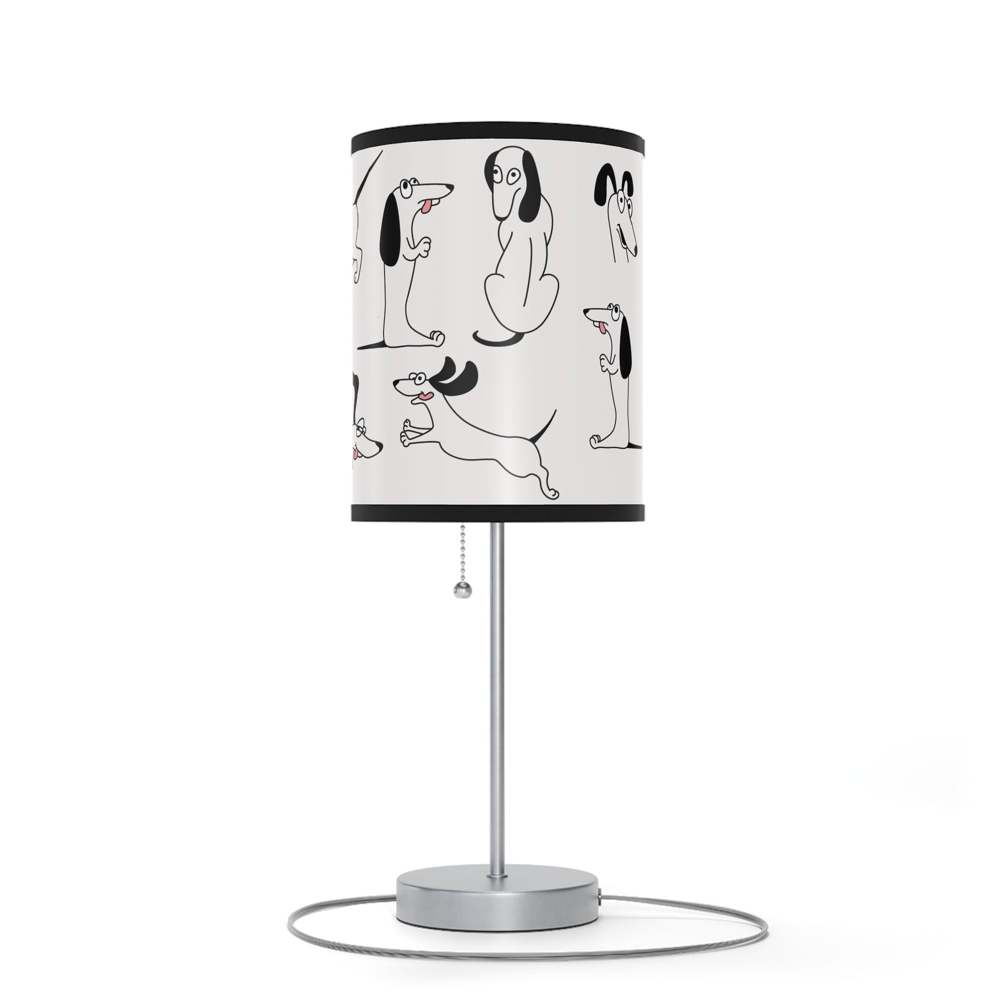 Playful Dog Lamp, Black and White Line Drawings of Dogs Accent Desk Lamp, Lamp Art - FlooredByArt