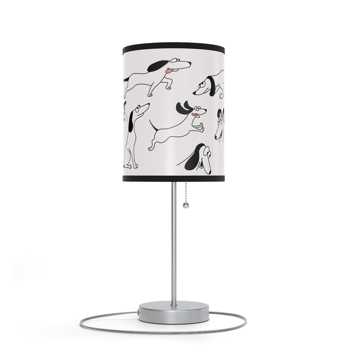 Playful Dog Lamp, Black and White Line Drawings of Dogs Accent Desk Lamp, Lamp Art - FlooredByArt