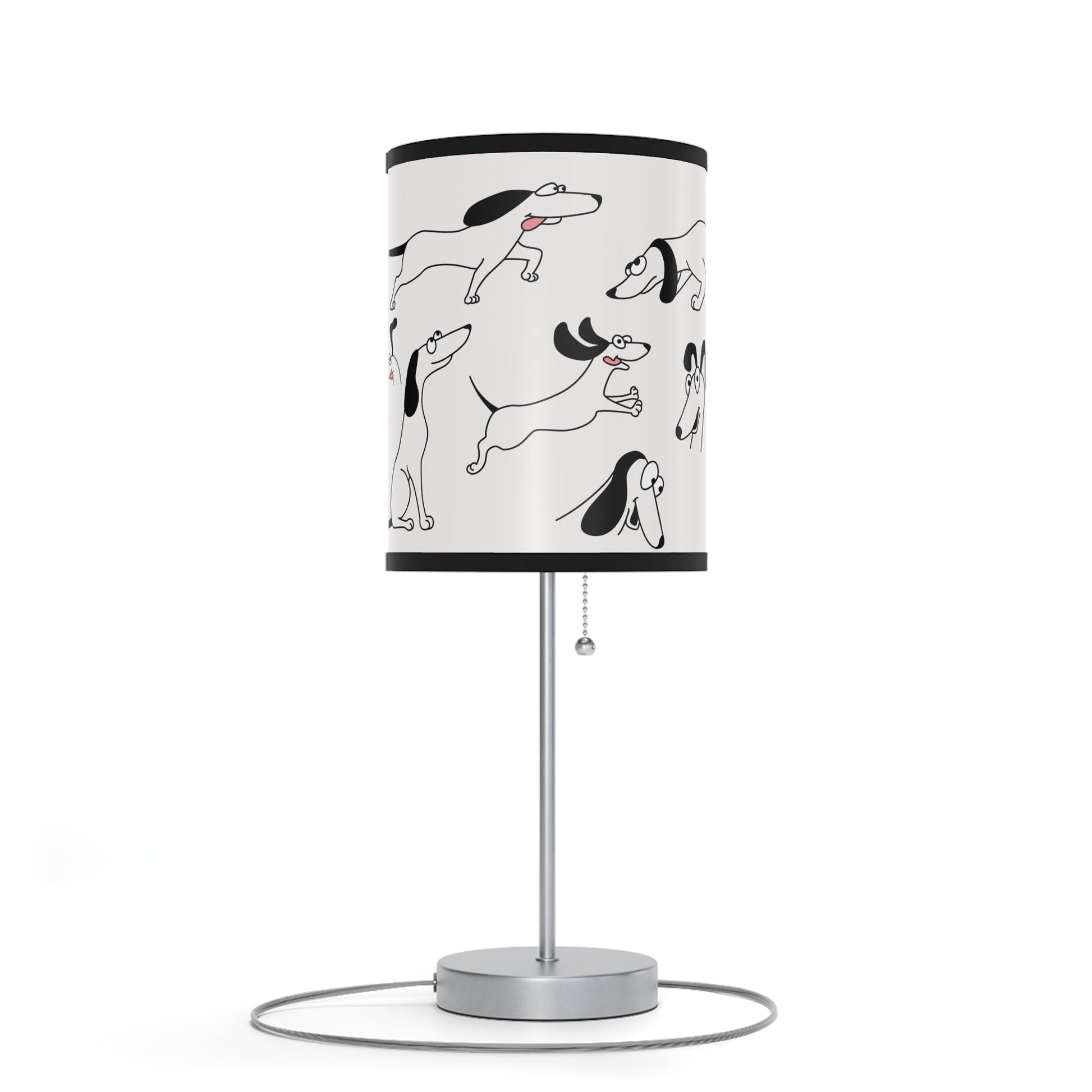 Playful Dog Lamp, Black and White Line Drawings of Dogs Accent Desk Lamp, Lamp Art - FlooredByArt
