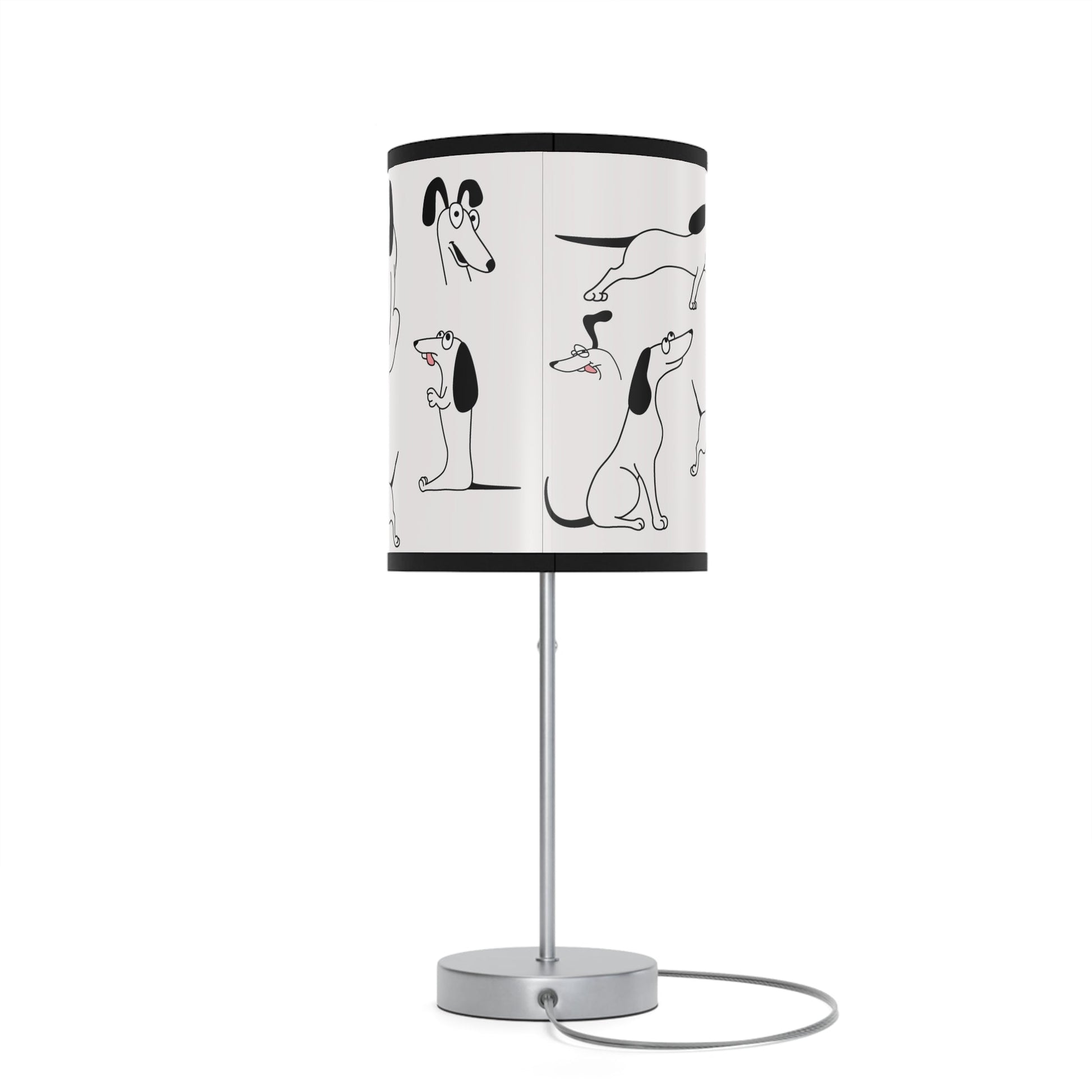 Playful Dog Lamp, Black and White Line Drawings of Dogs Accent Desk Lamp, Lamp Art - FlooredByArt