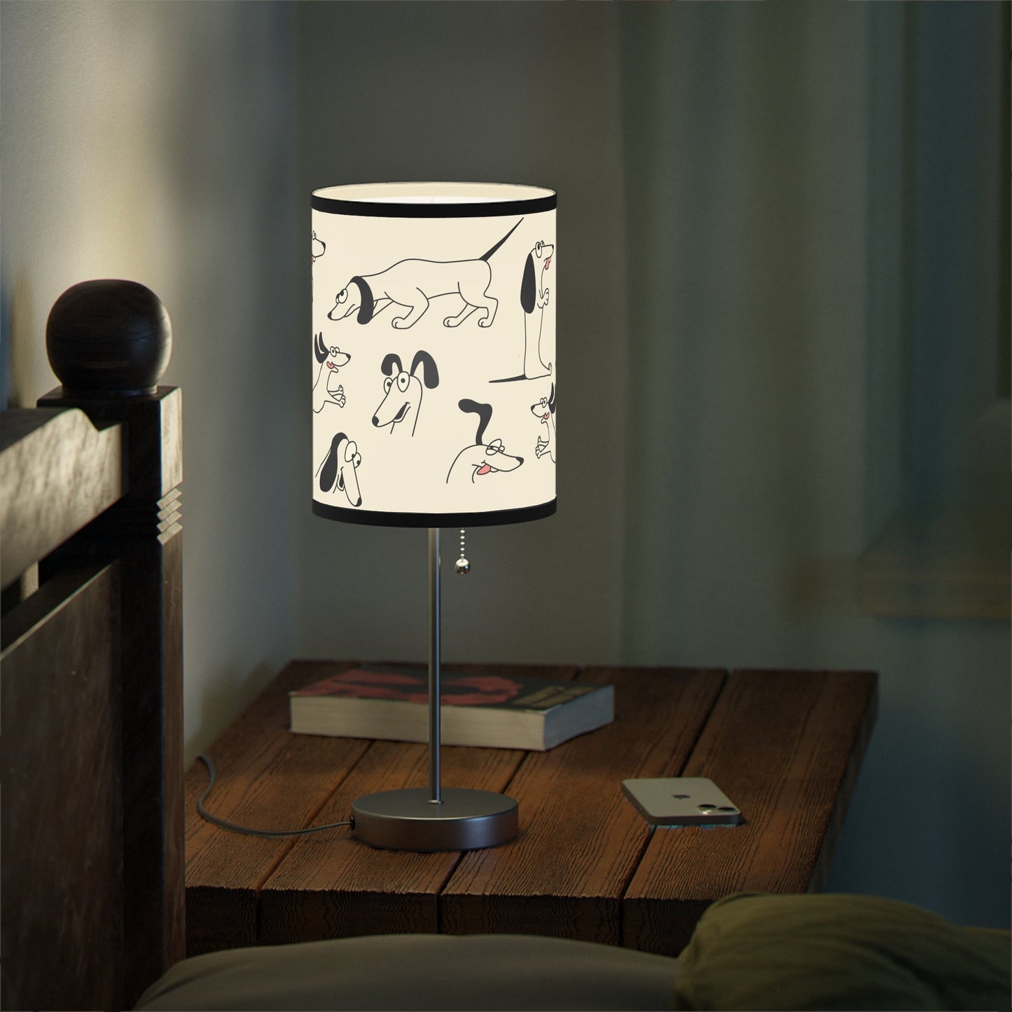 Playful Dog Lamp, Black and White Line Drawings of Dogs Accent Desk Lamp, Lamp Art - FlooredByArt