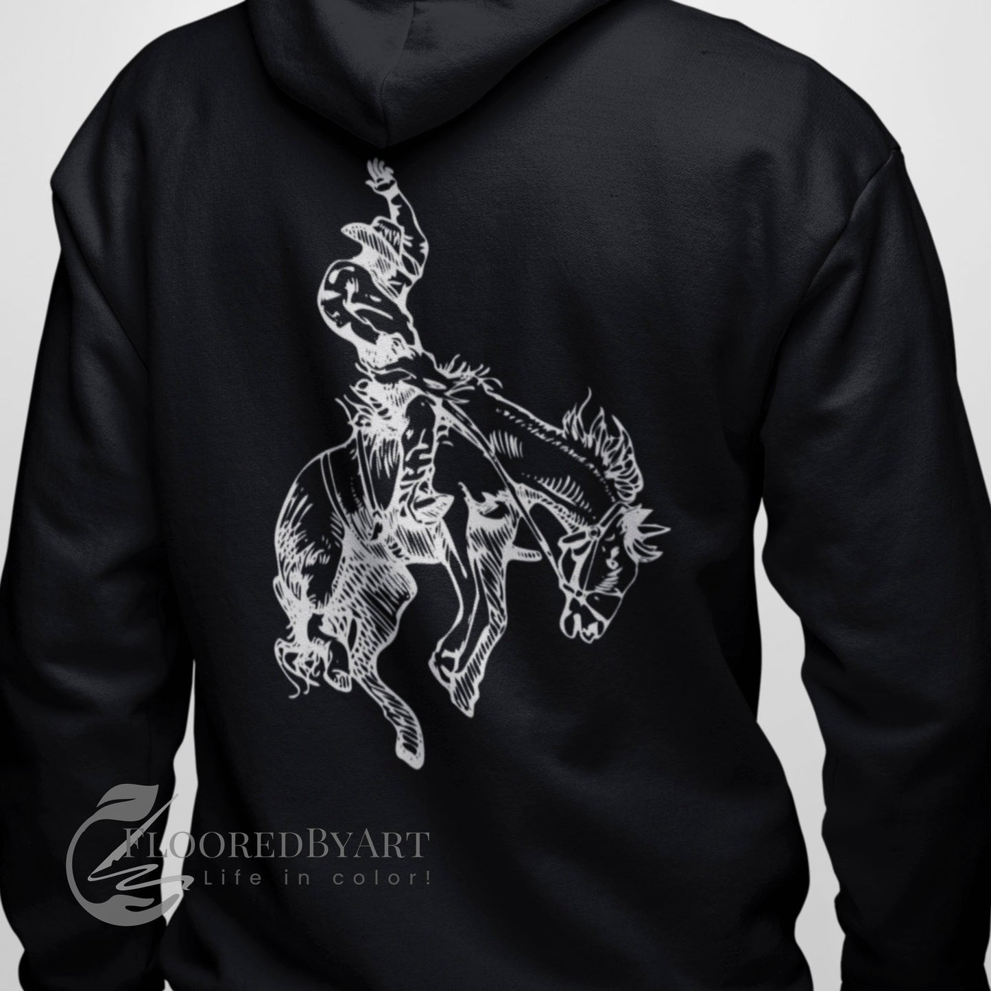 Rodeo Cowboy Full Zip Jacket Rodeo Bronco Horse Rider Hoodie - FlooredByArt