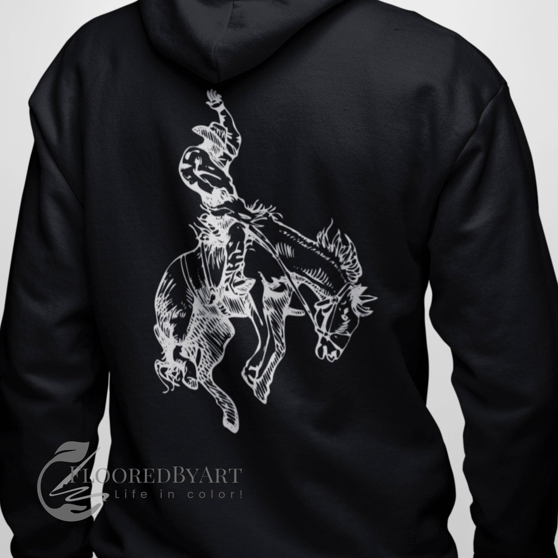 Rodeo Cowboy Full Zip Jacket Rodeo Bronco Horse Rider Hoodie - FlooredByArt