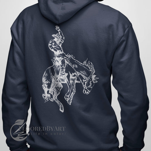 Rodeo Cowboy Full Zip Jacket Rodeo Bronco Horse Rider Hoodie - FlooredByArt