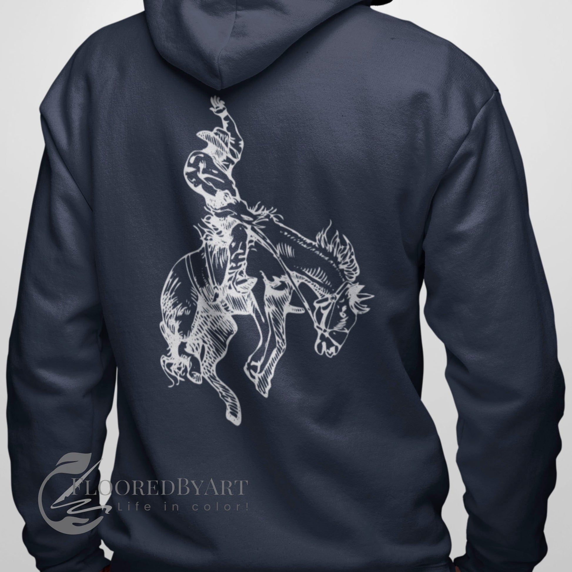 Rodeo Cowboy Full Zip Jacket Rodeo Bronco Horse Rider Hoodie - FlooredByArt