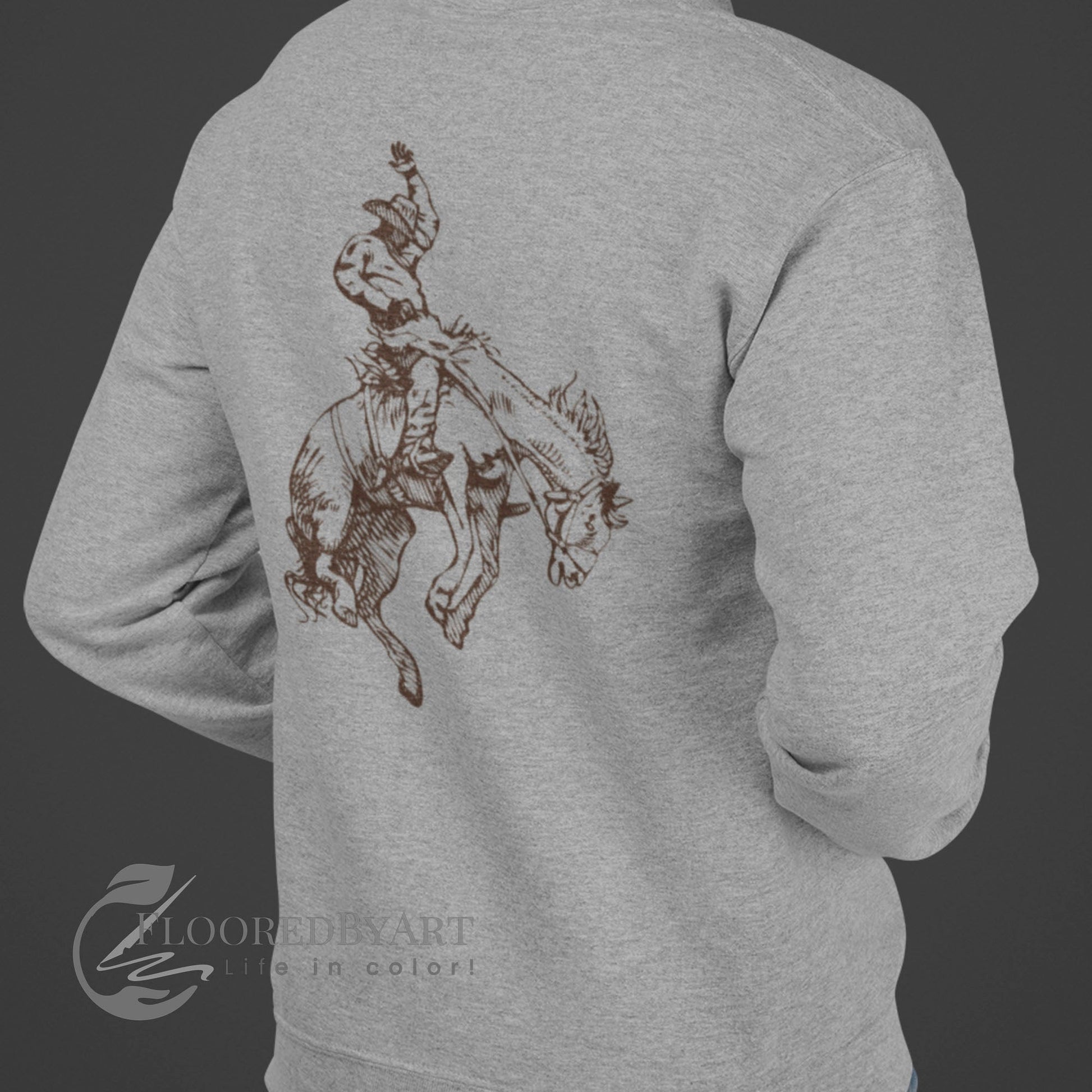 Rodeo Cowboy Full Zip Jacket Rodeo Bronco Horse Rider Hoodie - FlooredByArt