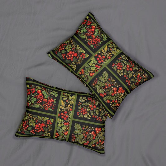 Russian Styled Folk Art Lumbar Pillows, Khokhloma Art Style - Folk Art - Romantic Gift - FlooredByArt