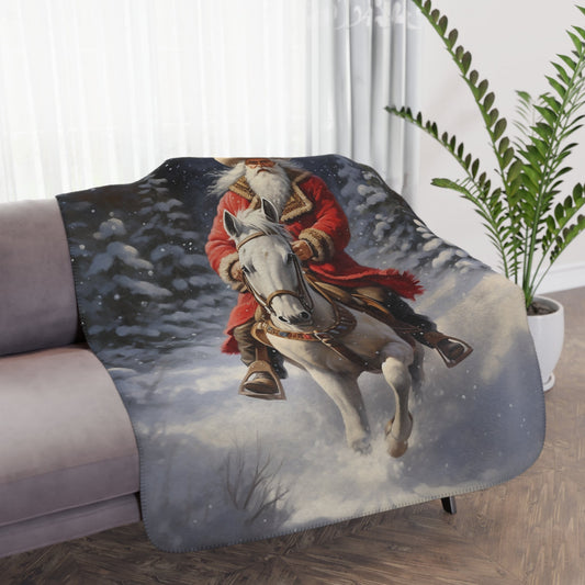 Santa Claus Cowboy with Horse Blanket Throw - A Timeless Holiday Keepsake for Horse Lovers - FlooredByArt