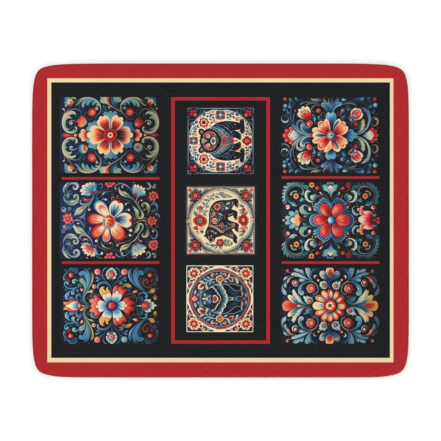 Scandi Bears Folk Art Blanket, Scandinavian Art Style Wildlife, Folk Art - Romantic Gift - FlooredByArt