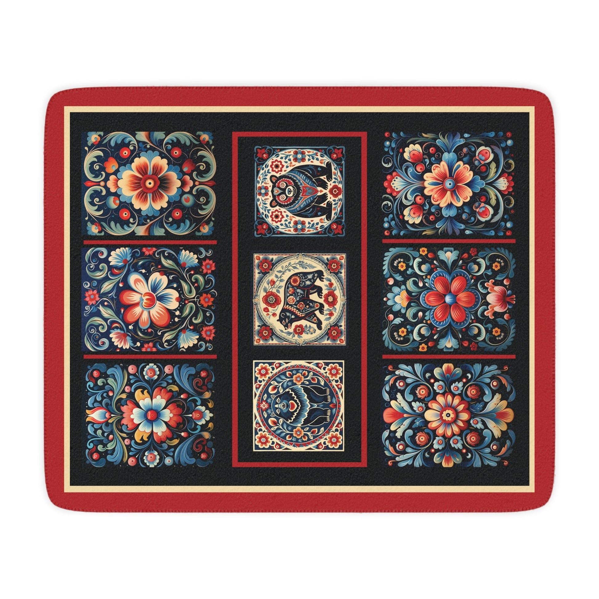 Scandi Bears Folk Art Blanket, Scandinavian Art Style Wildlife, Folk Art - Romantic Gift - FlooredByArt