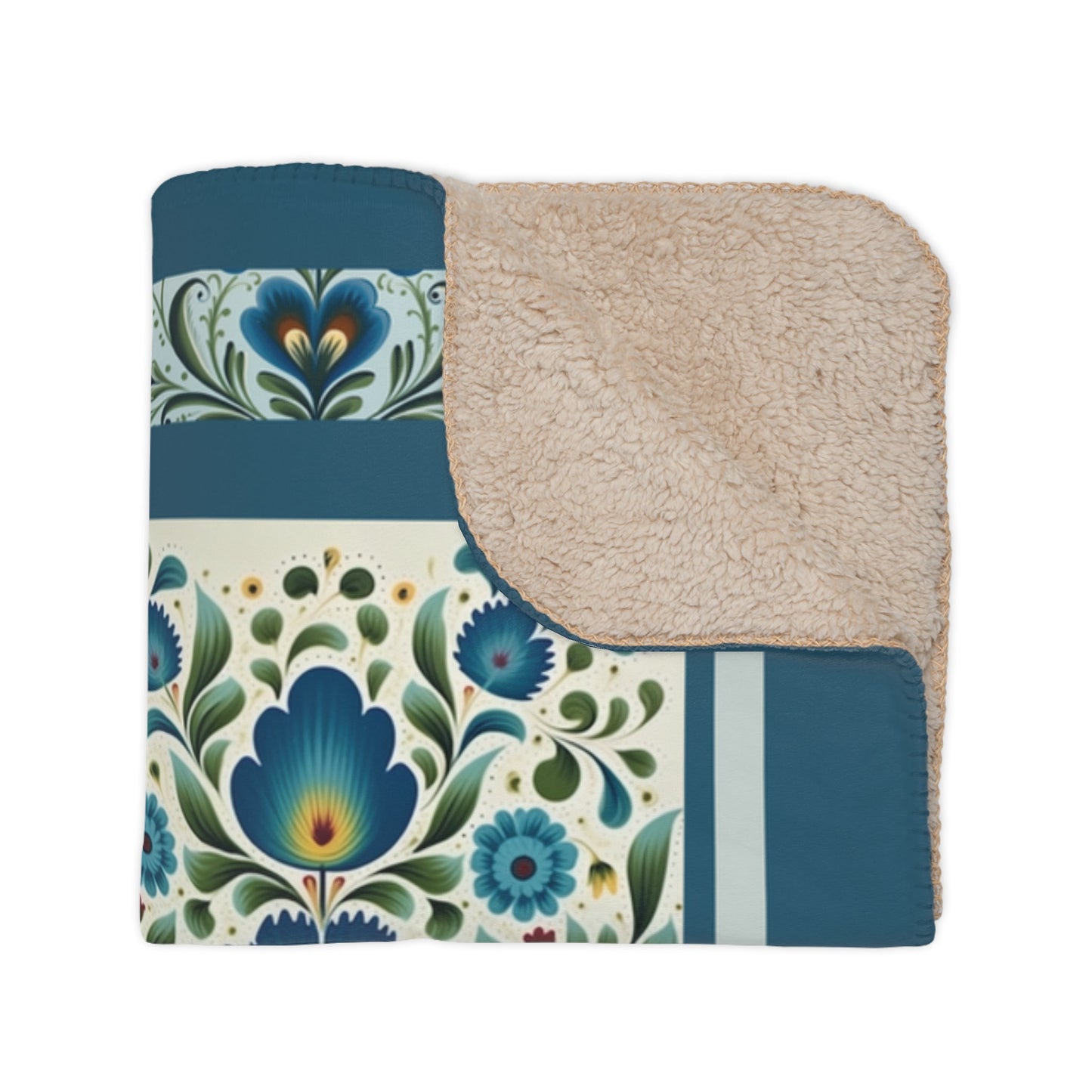Scandi Blue Folk Art Blanket, Scandinavian Art Style - Original Design Blanket Throw - FlooredByArt